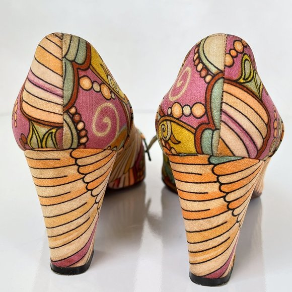 MR SEYMOUR Vintage 60's 70's Psychedelic Floral Bow Pumps Size 10AA RARE - Picture 7 of 15